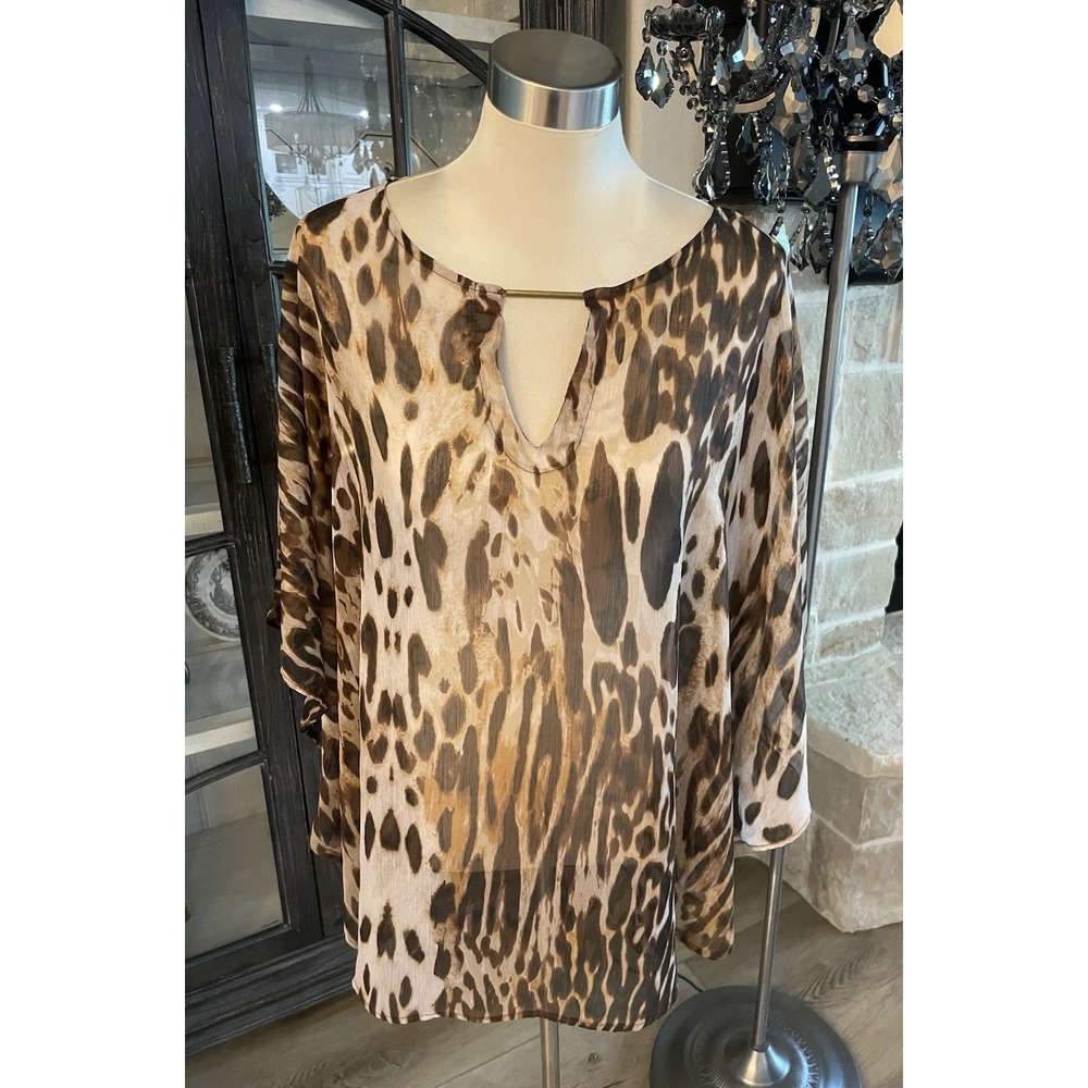 Women's Chicos Brown Animal Sheer Pullover Tunic Size L/XL